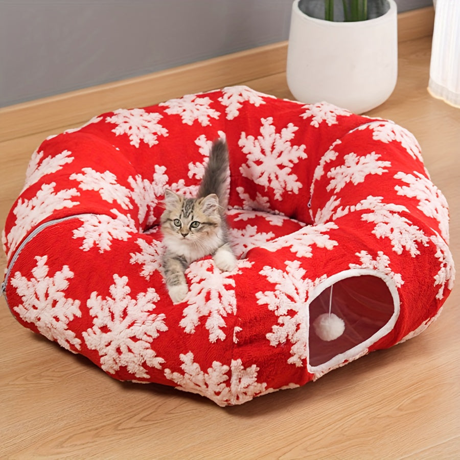 Playfu Christmas Cat Tunnel Bed Plush Donut For Cats