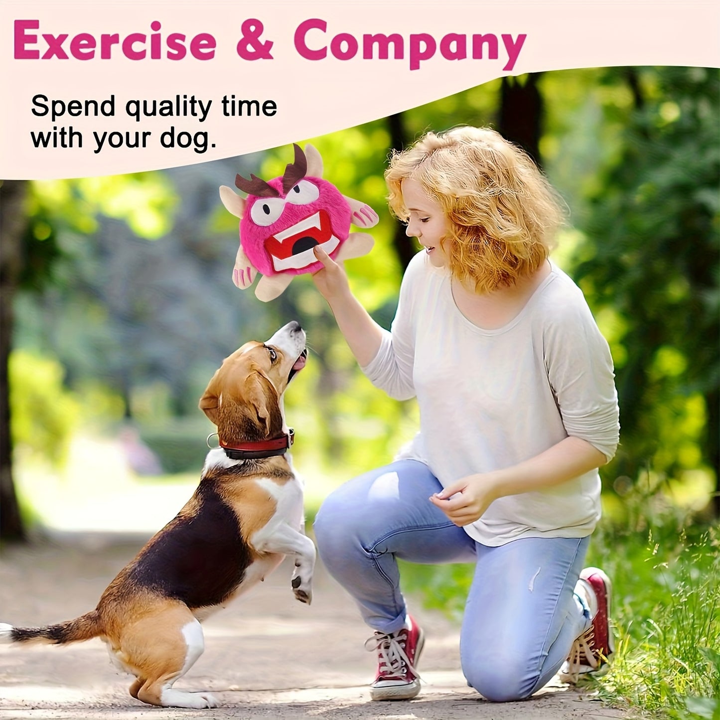 Teddy Run Interactive Monster Plush Ball Dog Toy Squeaky Fun