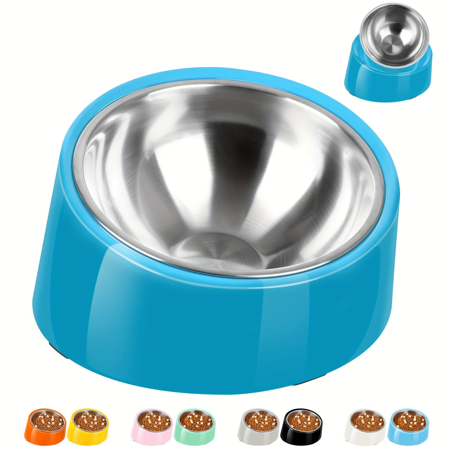 Slanted Dog Bowl Stainless Steel Non Slip Melamine Stand