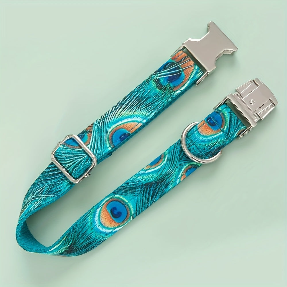 Vibrant Peacock Print Dog Collar for All Breeds