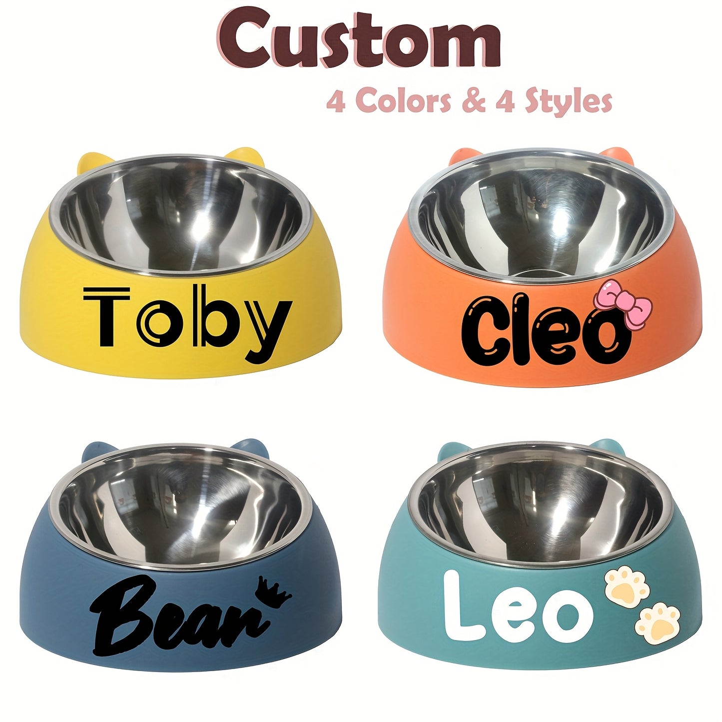 Customizable Stainless Steel Cat Bowl With Personalized Name