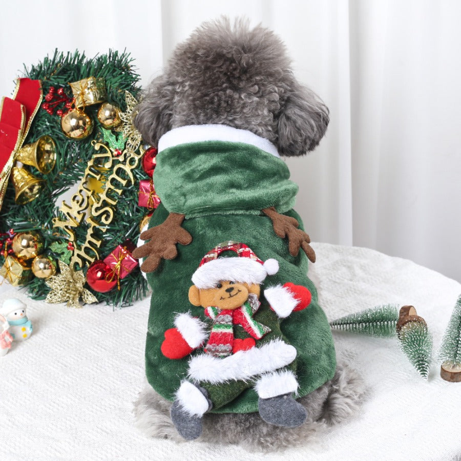 Christmas Flannel Dog Hoodie Santa Reindeer Design Pullover