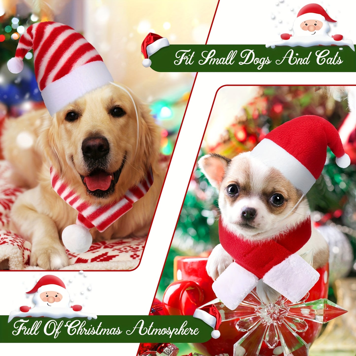 PATELAI Christmas Santa Hat With Scarf Set For Pets