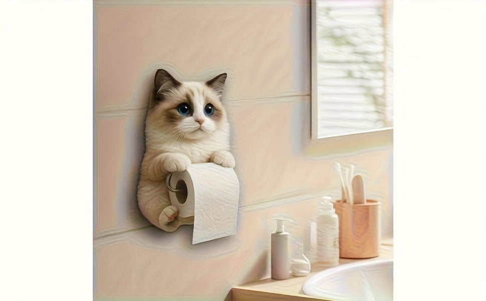 Self Adhesive 3D Printed Resin Cat Toilet Paper Holder