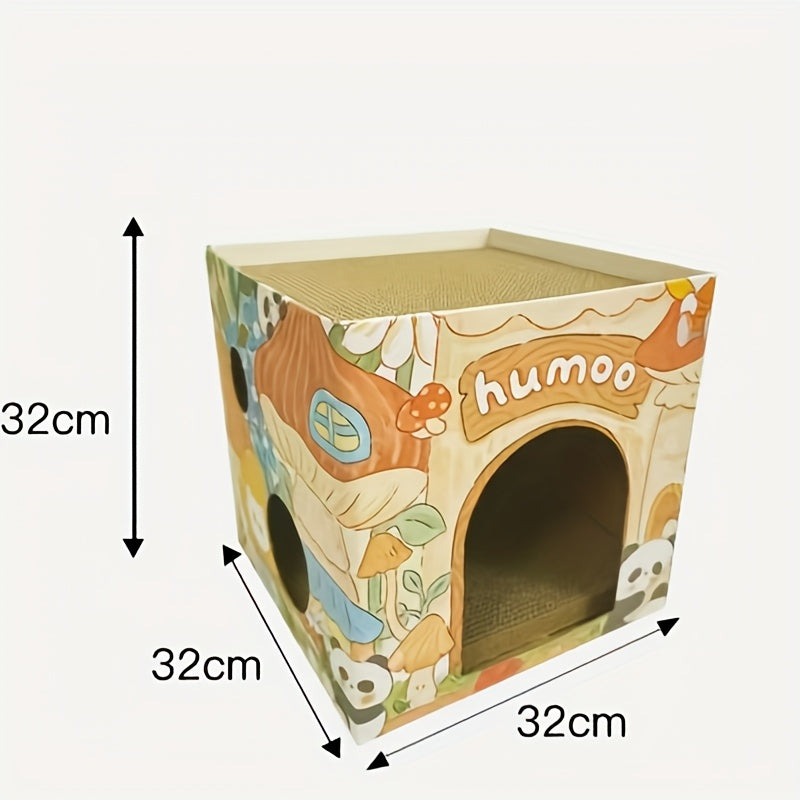 Double Layer Foldable Cat House with Scratcher and Hammock