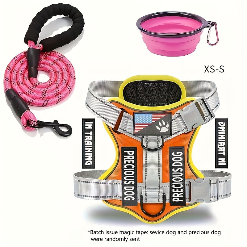 Reflective Service Dog Harness Set With Leash 5 Patches Kit