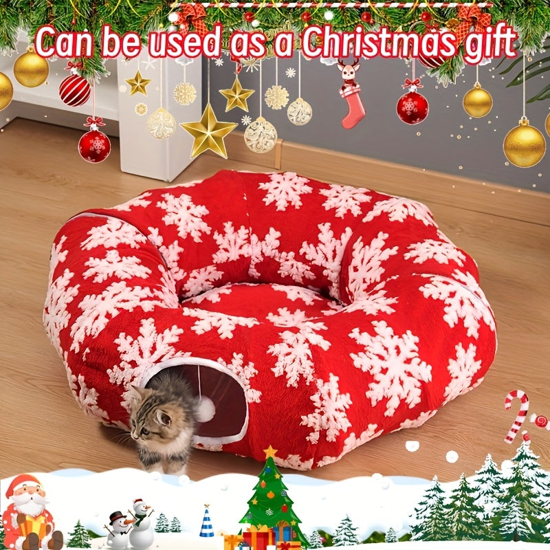 Playfu Christmas Cat Tunnel Bed Plush Donut For Cats