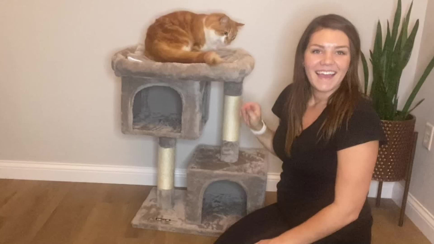 Cat Tower Condo With Large Perch Two Caves Scratching Post