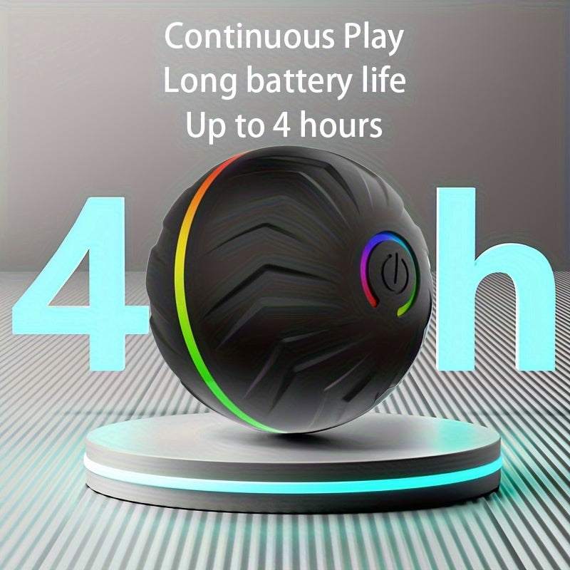 Smart Dog Teasing Ball, Interactive, Random Rolling & Jumping, Colorful Lights, Super Long 4-Hour Life, Includes Charging Cable & Manual, Multi-Surface Rolling & Jumping, Suitable for Tile Floors, Lawns, and Carpets