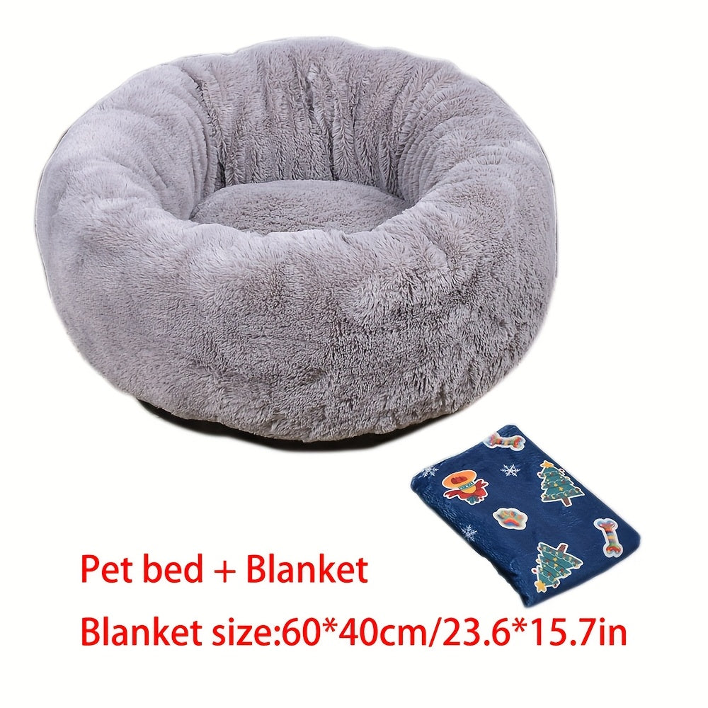 CANILE Plush Dog Cat Bed Round Nest Christmas Blanket