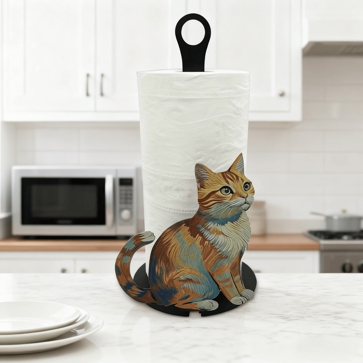Cat Shaped Iron Paper Towel Holder Cute Desktop Organizer Kitchen