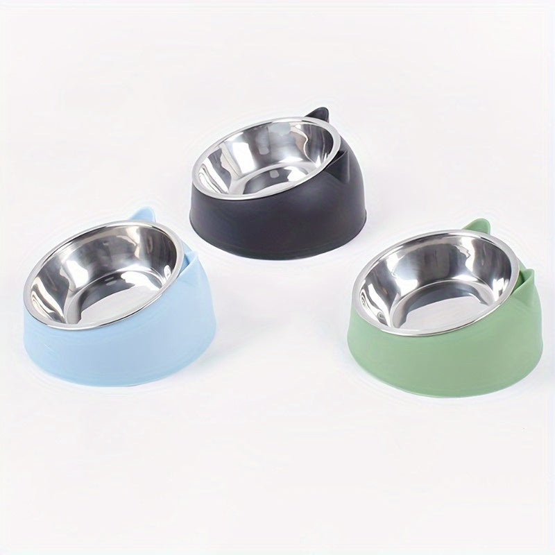 Slanted Anti Spill Cat Bowl Stainless Steel Plastic