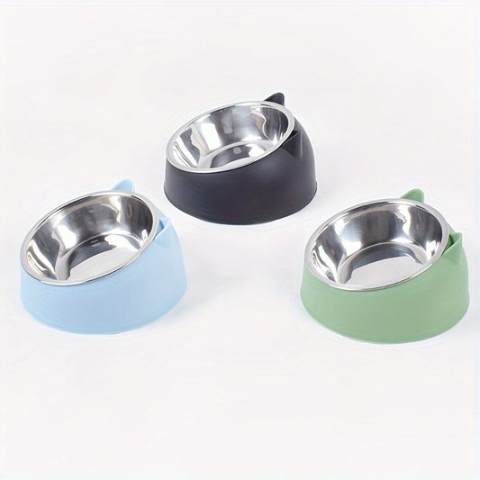 Slanted Anti Spill Cat Bowl Stainless Steel Plastic