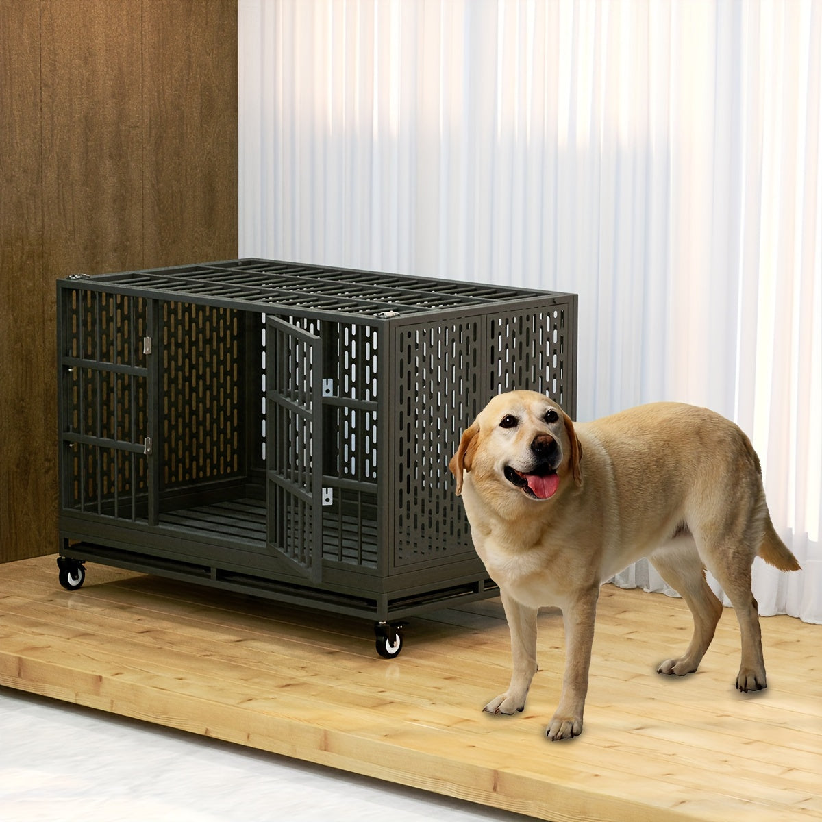 SNUOWUDog Heavy Duty Dog Crate With Wheels