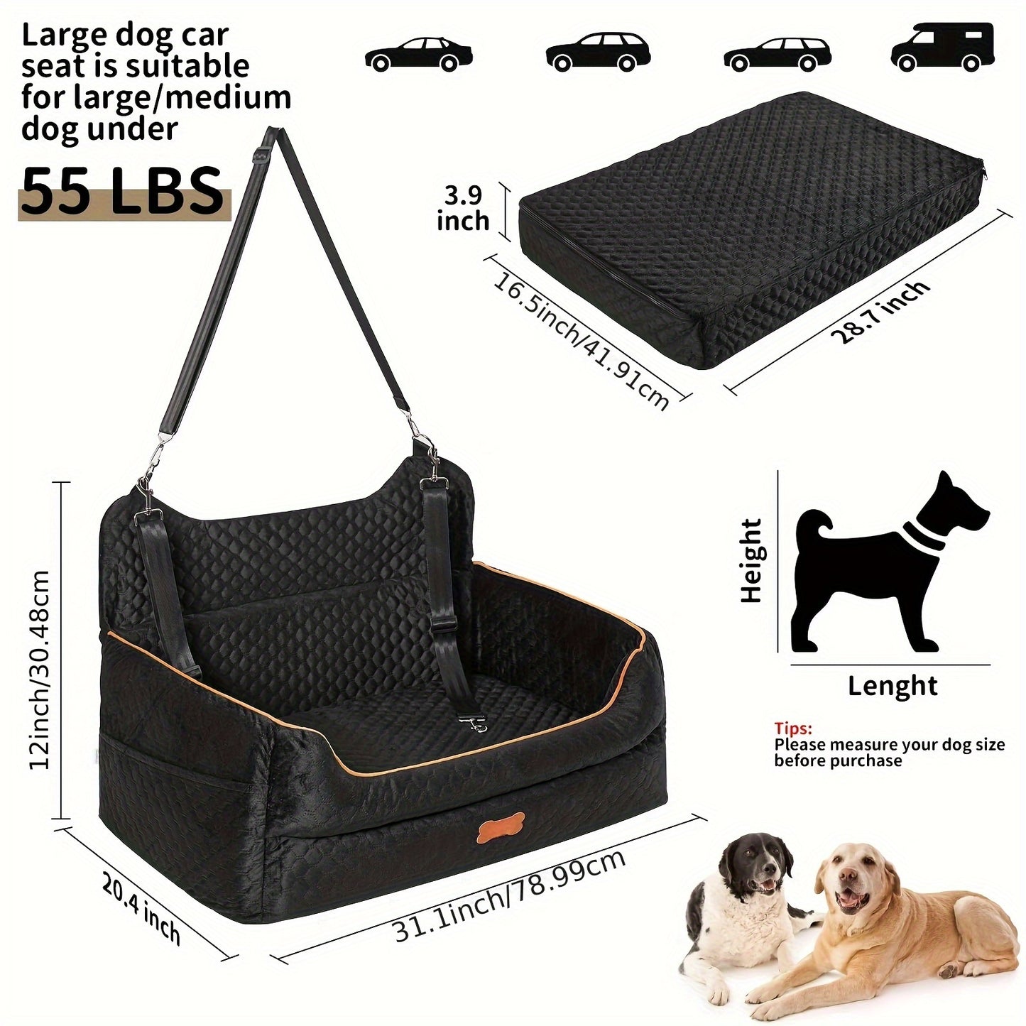 Dog Car Seat For Backseat Travel With Detachable Cushion