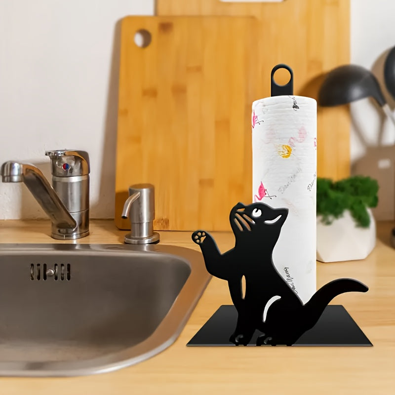Cat Silhouette Wall Mounted Tissue Holder Iron Organizer Kitchen Bathroom