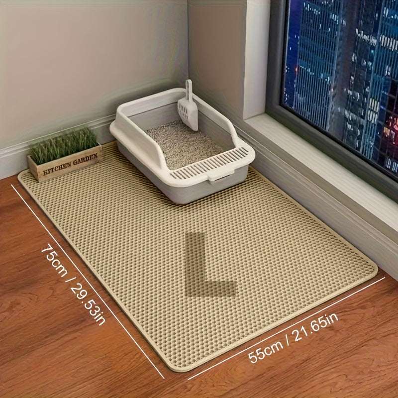 Extra-large Double-layer Litter Mat, Made of Splash-proof and Leak-proof EVA Material to Prevent Litter Scatter. Features Non-slip, Washable,, and Odor-resistant Properties for Easy Cleaning. Ideal for Litter Boxes, the Ultim