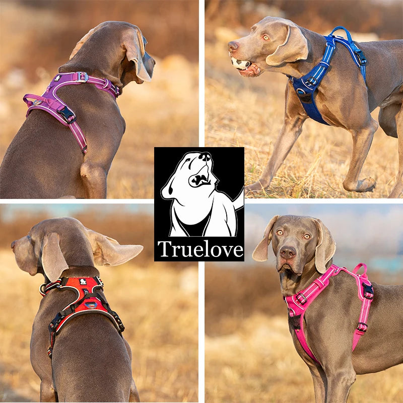 TRUELOVE Reflective Nylon Dog Harness No Pull Adjustable Four Points