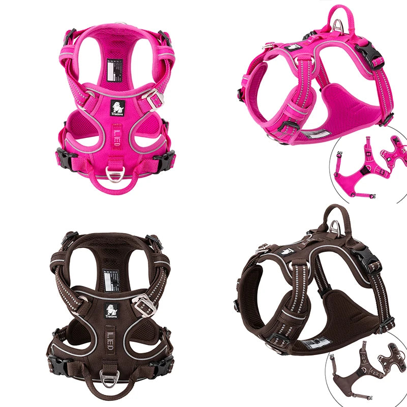 TRUELOVE Reflective Nylon Dog Harness No Pull Adjustable Four Points
