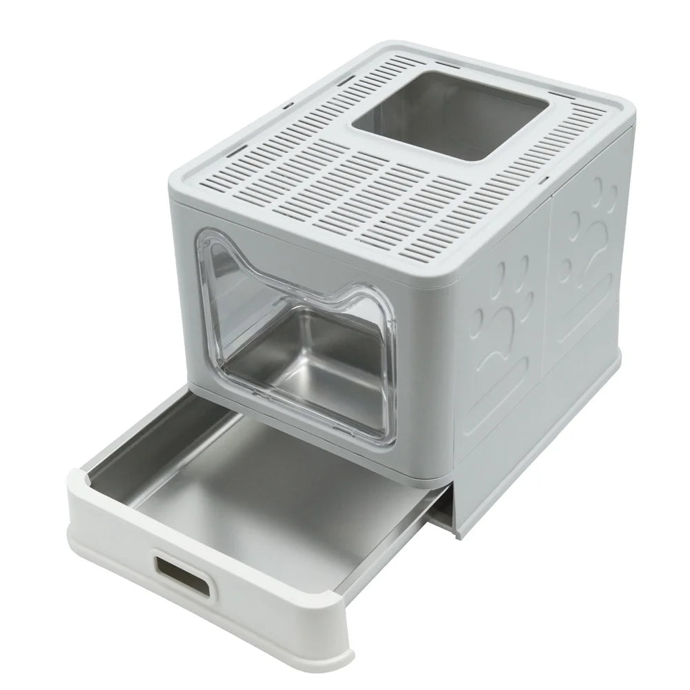 Feature Enclosed Stainless Steel Cat Litter Box With Lid