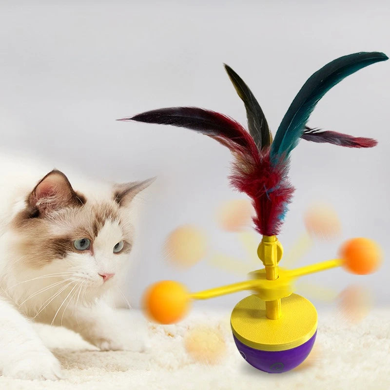 Cat Toy Tumbler Interactive Feather Teaser Kitten Play Ball