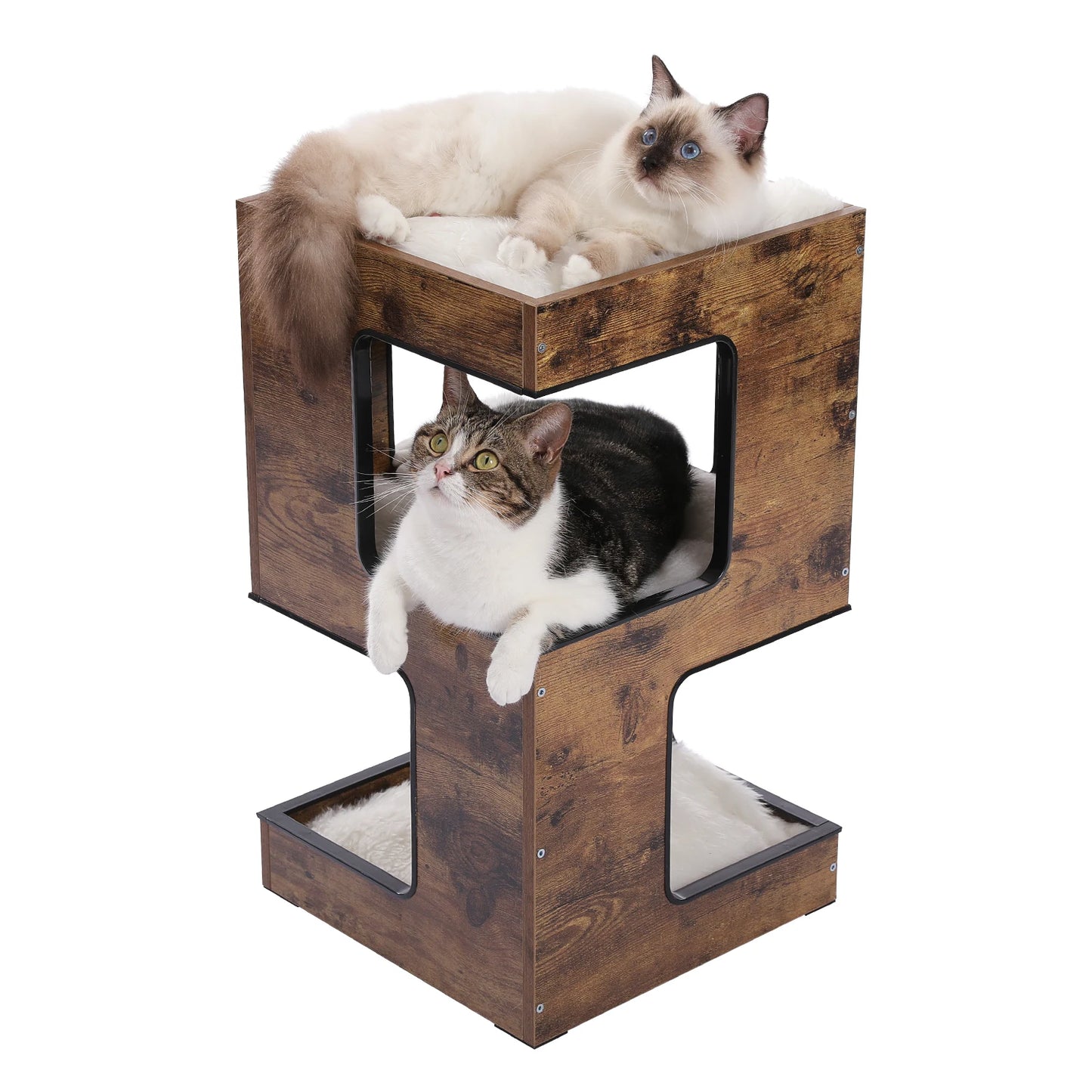 PEQULTICN Cat Bed With Two Condos Scratcher Plush Mats