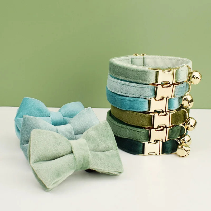 Velvet Cat Collar Bowknot Personalized With Bell Charm