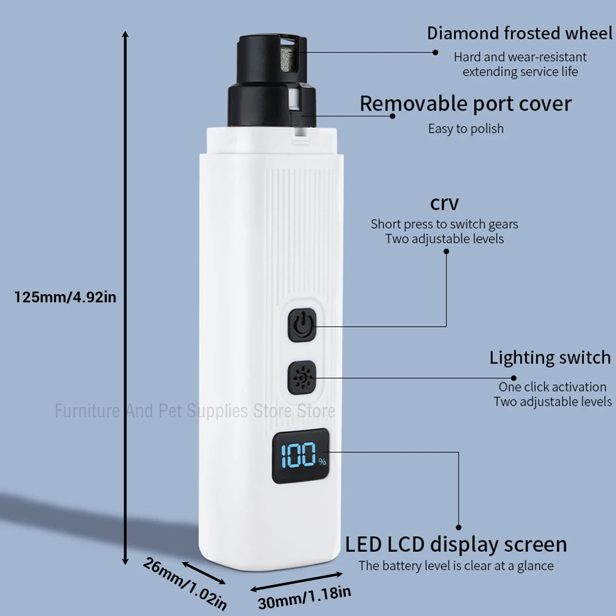 Hign-concerned Electric Dog Nail Clippers USB LED Grooming