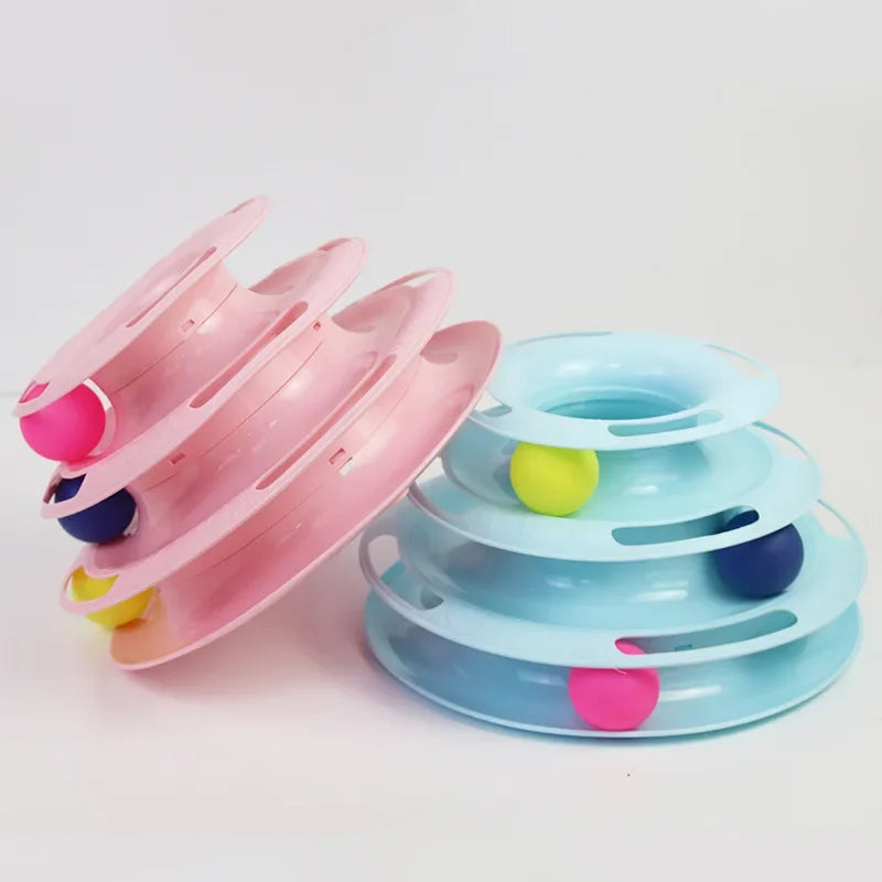 Three Layer Interactive Cat Tower With Rotating Turntable And Balls