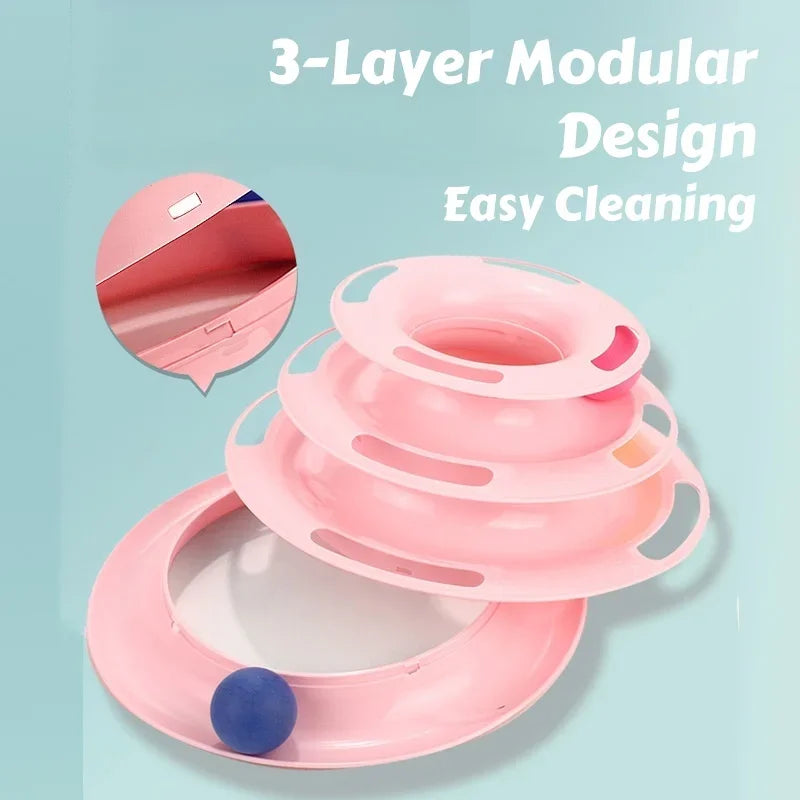 Three Layer Interactive Cat Tower With Rotating Turntable And Balls