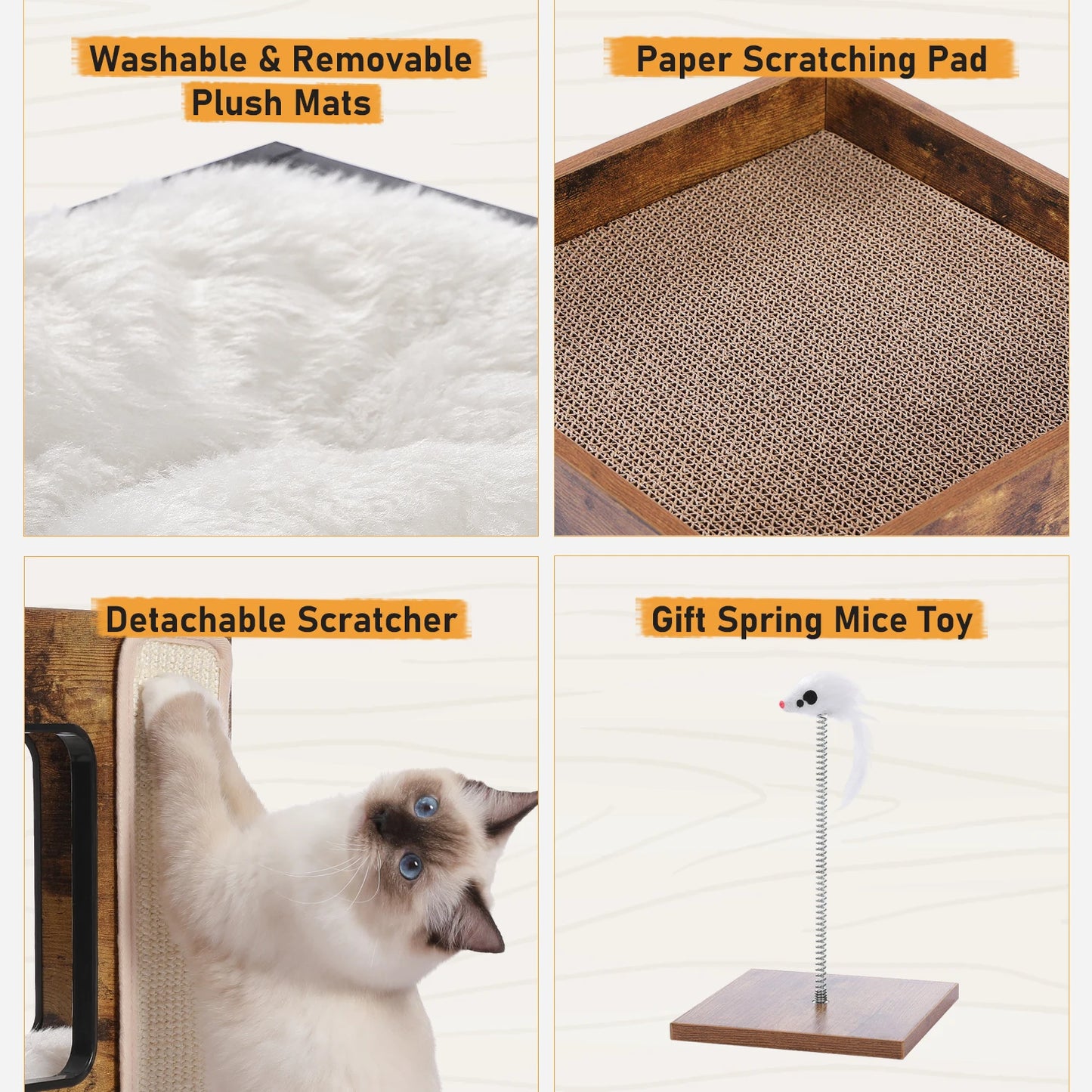 PEQULTICN Cat Bed With Two Condos Scratcher Plush Mats