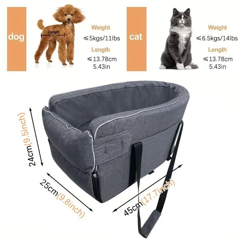 Dog Car Seat Bed Center Dog Car Seat Portable Dog Carrier Cushion Detachable Armrest Pet Seat for Small Dogs Cats Travel Bags
