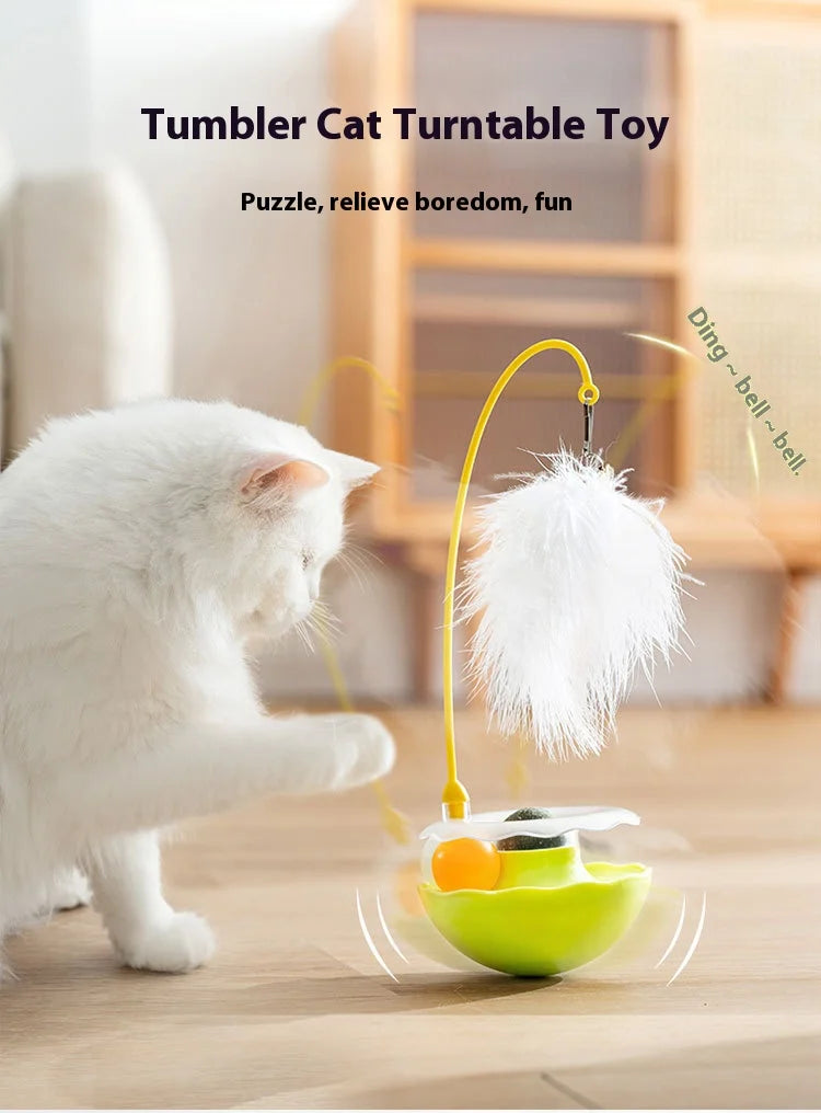 Cat Tumbler Toy With Teaser Stick Feather Bell Catnip Ball