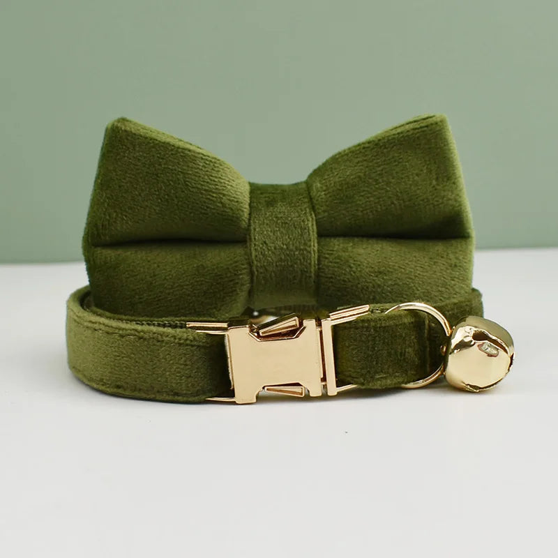 Velvet Cat Collar Bowknot Personalized With Bell Charm