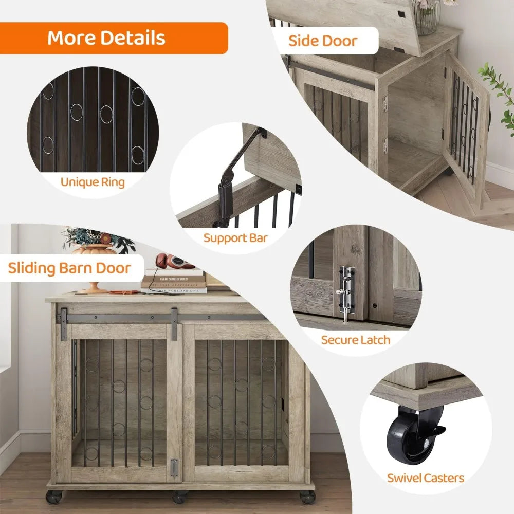 Lockable Dog Crate End Table With Sliding Door Wheels