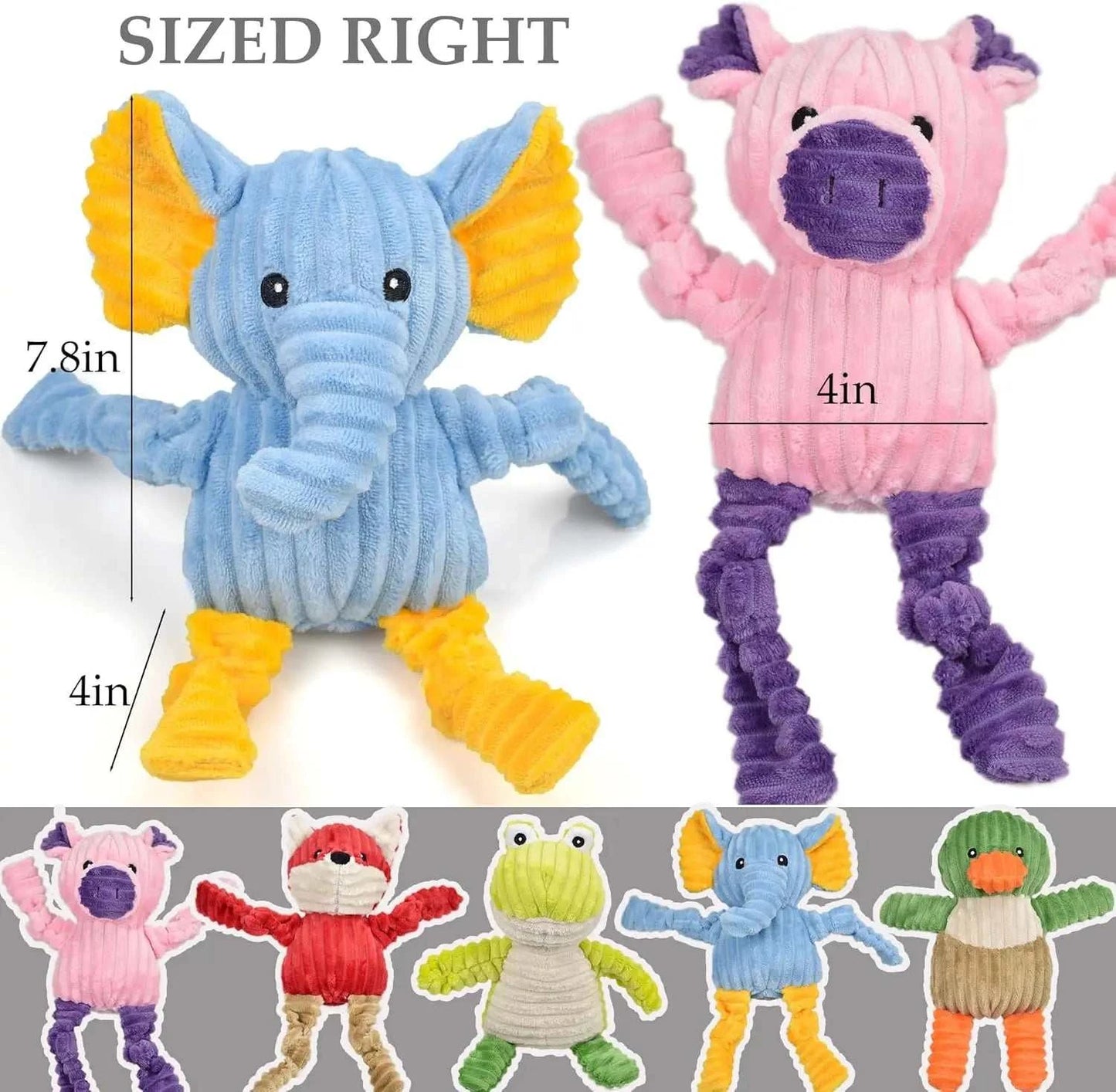 5-Pack Durable Squeaky Plush Dog Toys for Small to Large Dogs, Assorted Animal Designs
