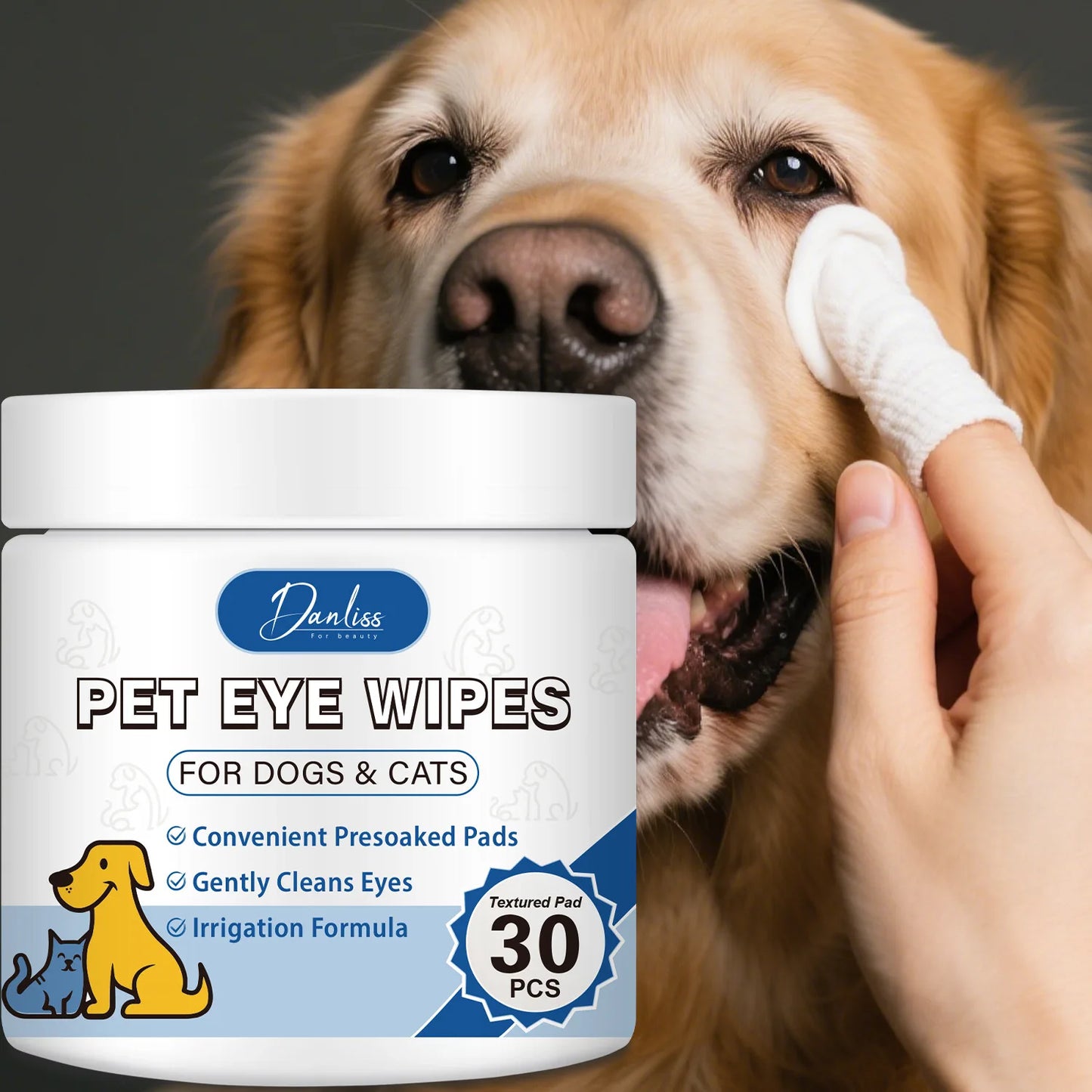 30pcs Thickened Pet Eye Cleaning Wipes, Gentle Tear Stain Remover Wipes for Dogs and Cats, Pet Eye And Foot Wash Pads Pet Wipes