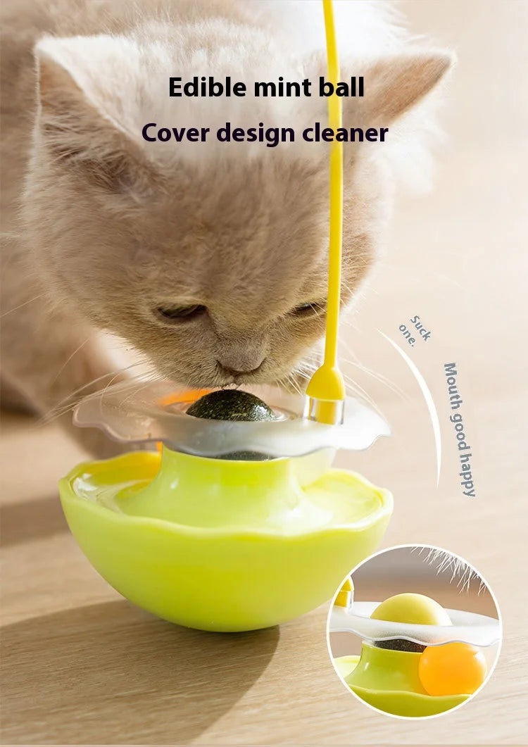 Cat Tumbler Toy With Teaser Stick Feather Bell Catnip Ball