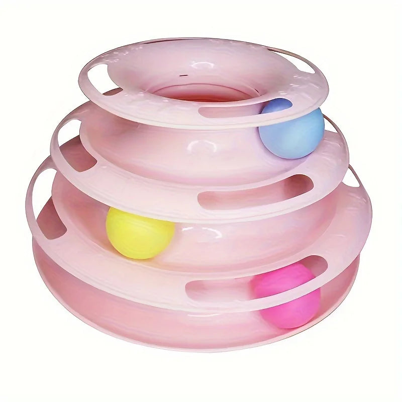 3 Layer Interactive Cat Toy Tower Puzzle With Colorful Balls