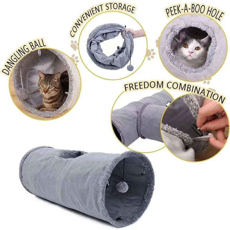 Collapsible Cat Tunnel With Ball Play Tube For Cats
