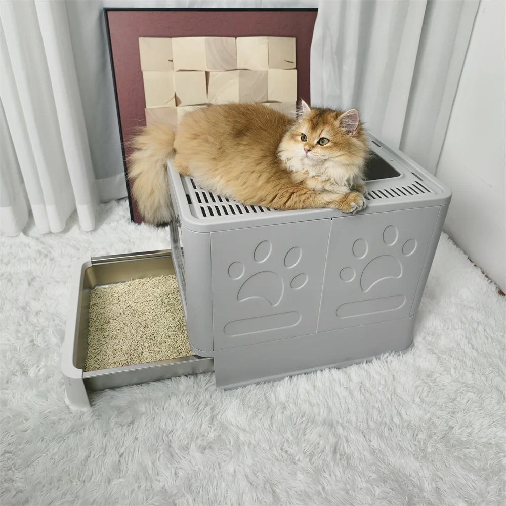 Feature Enclosed Stainless Steel Cat Litter Box With Lid