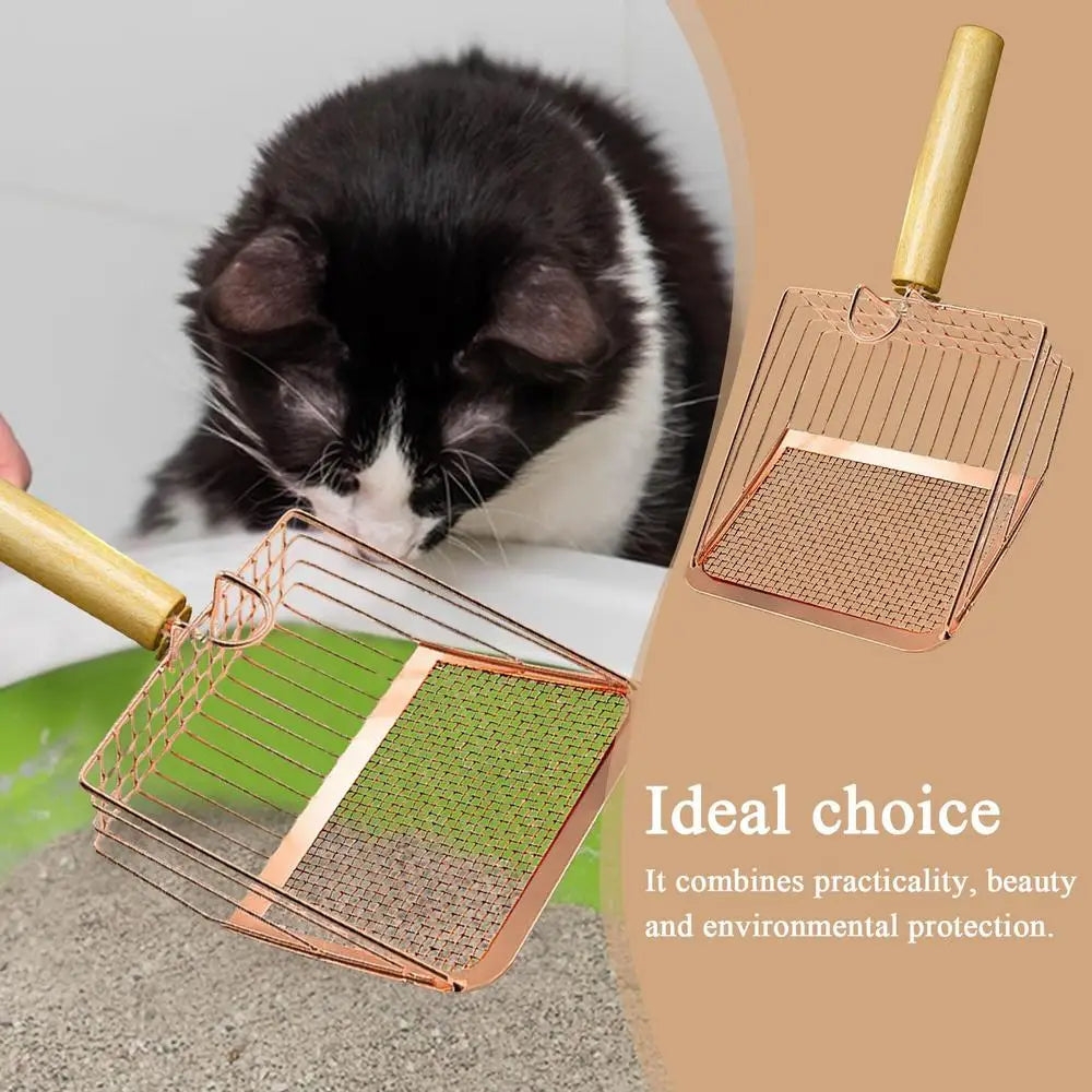 High-Concerned Chemical Stainless Steel Cat Litter Scoop With Wood Handle