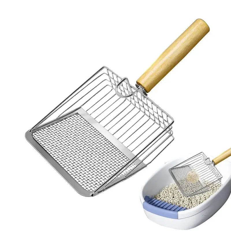 High-Concerned Chemical Stainless Steel Cat Litter Scoop With Wood Handle