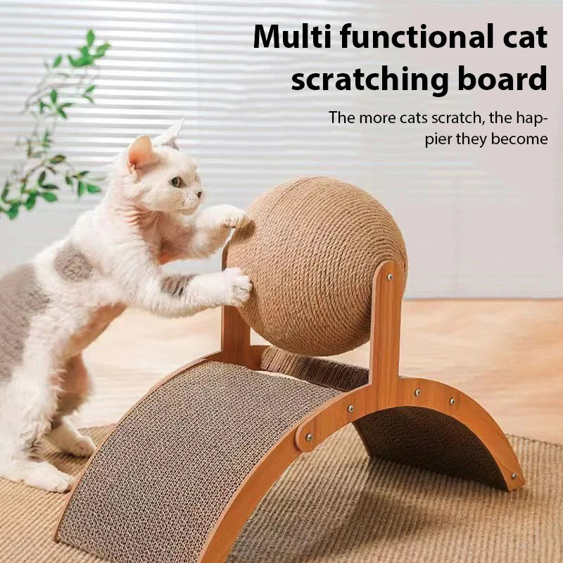 2In1 Arched Cat Scratching Pad And Wooden Scratching Post