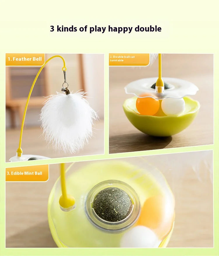 Cat Tumbler Toy With Teaser Stick Feather Bell Catnip Ball