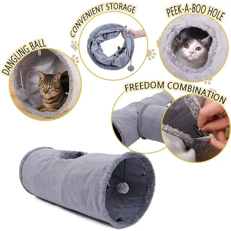 Collapsible Cat Tunnel With Ball Play Tube For Cats