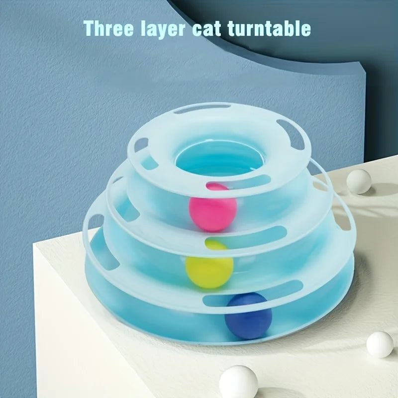 3 Layer Interactive Cat Toy Tower Puzzle With Colorful Balls