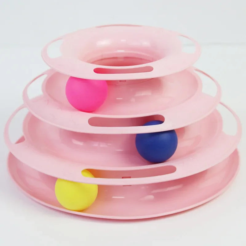 Three Layer Interactive Cat Tower With Rotating Turntable And Balls
