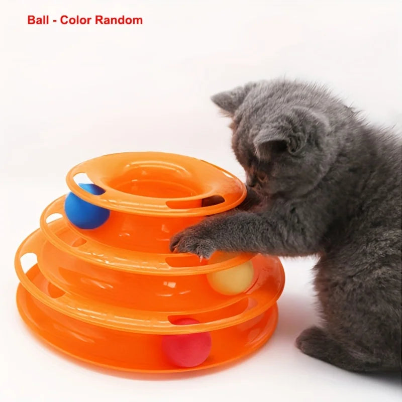 3 Layer Interactive Cat Toy Tower Puzzle With Colorful Balls