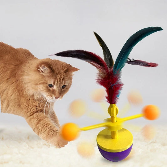 Cat Toy Tumbler Interactive Feather Teaser Kitten Play Ball